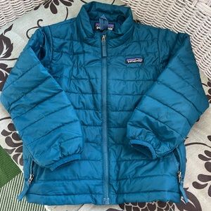 unisex patagonia teal thin (but warm!) puffer coat, 4t